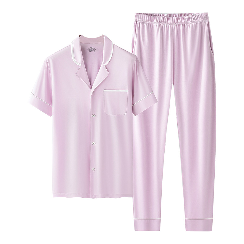 Las mujeres de algodón de seda real pueden salir en pijamas en primavera y verano, pantalones finos de manga corta, trajes de servicio a domicilio al por mayor