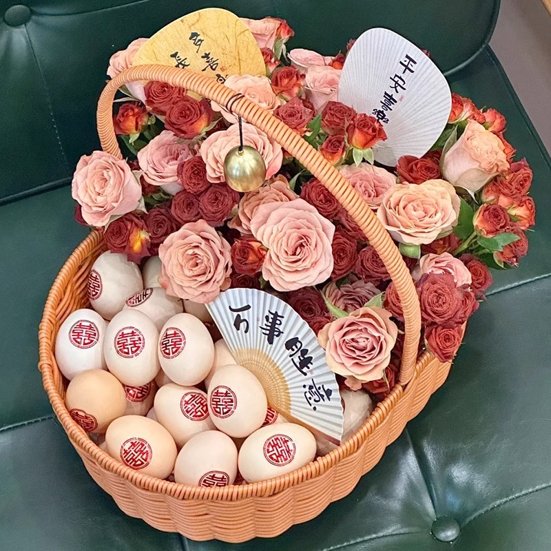 月子鸡蛋花篮diy材料包编织插花篮仿藤手提鲜花盆水果篮子送产妇
