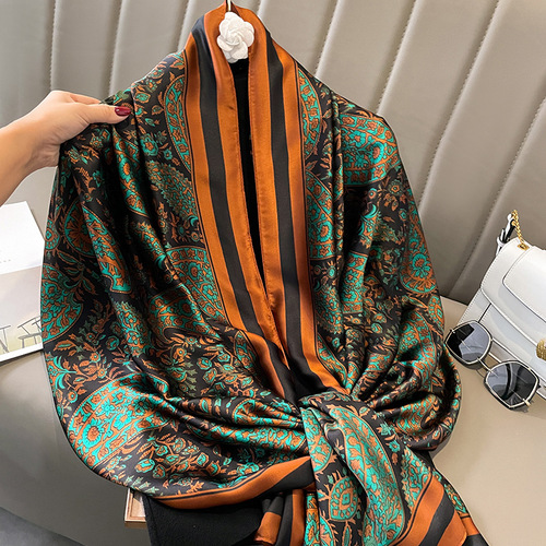  New Korean Style Cashew Pattern Spring and Autumn Imitation Silk Mid-Length Silk Scarf Fashionable Western Style Air Conditioning Scarf Dual-Purpose Shawl