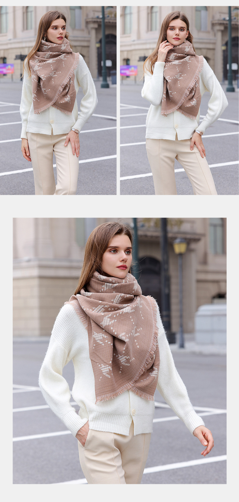 2023 mode Neue Qianniao Checker Schal für Frauen Herbst und Winter Mode Druck Warm Schal für Frauen_voghion.com