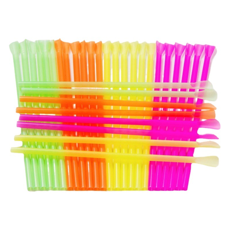Paja desechable con cuchara arena paja de hielo paja en forma de cuchara de entrega de una pieza de Venta caliente transfronteriza