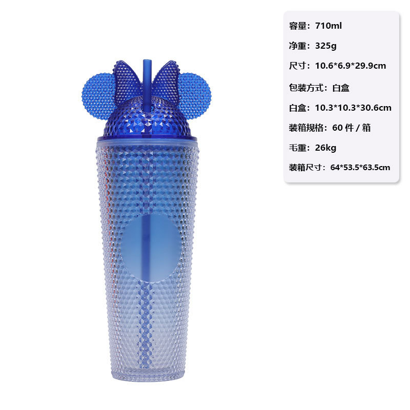跨境热销24OZ大容量吸管杯 便携蝴蝶结耳朵盖榴莲杯 时尚扎手水杯|undefined