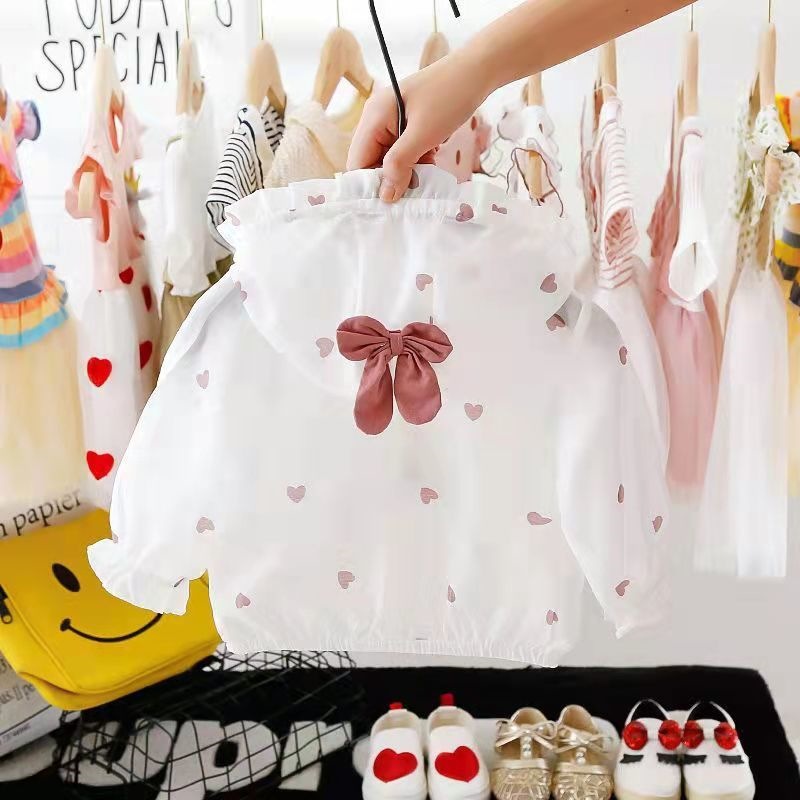 Baby and toddler clothing, sun-protective, thin, summer/autumn jacket, breathable, loose fit, stylish for girls.