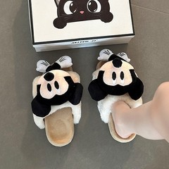 一字立体米奇厚底毛毛拖鞋秋冬季时尚卡通外穿保暖女生半拖棉拖鞋