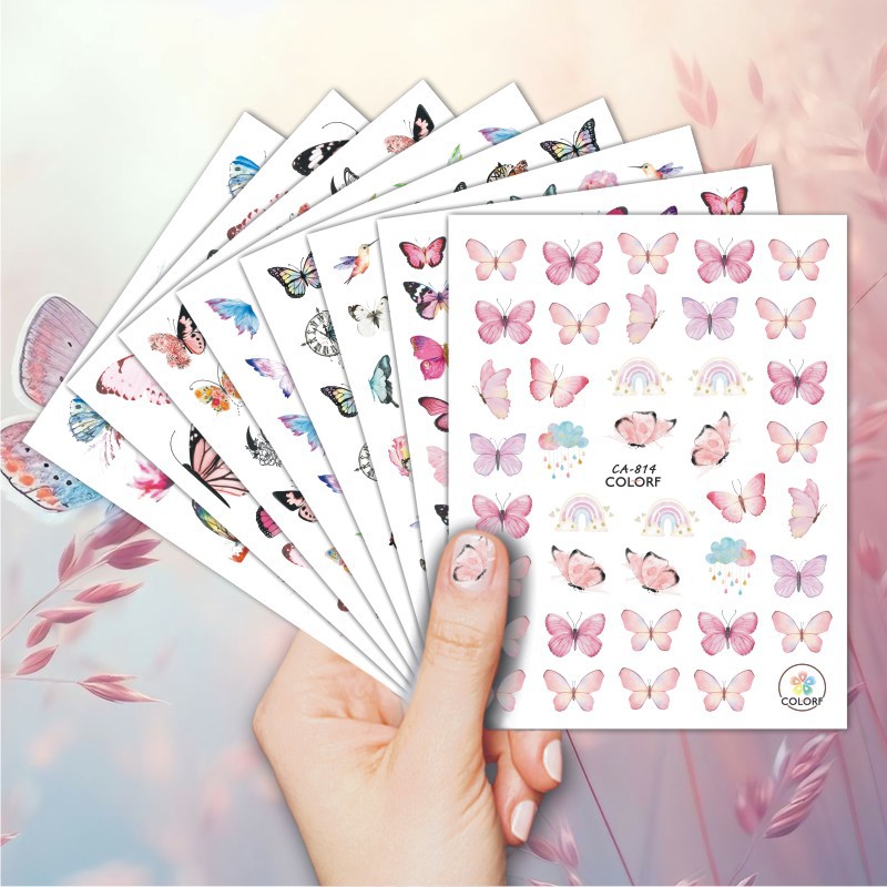 Cross-border e-commerce best-selling CA realistic nail art stickers, beautiful and colorful butterfly and flower nail art stickers wholesale.