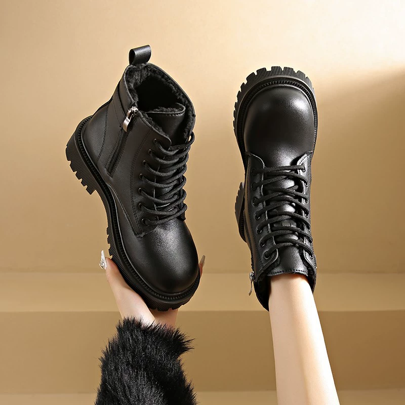 Ботинки Martin Женский 2024 зимний новый английский стиль ретро толстый фон бархат утолщенные теплые хлопчатобумажные ботинки мотоциклетные короткие сапоги