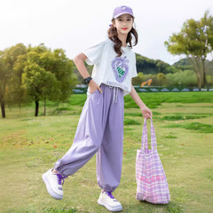 女童短袖套裝夏裝2024新款中大童洋氣酷帥女孩夏季時髦兒童網紅潮