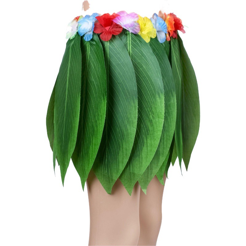 Falda de hoja artificial transfronteriza suministros de fiesta hawaianos traje de rendimiento de flores artificiales accesorios de juego de boda falda de paja de flores de seda