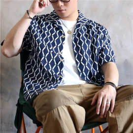 美式复古休闲时尚透气翻领衬衫男短袖t夏季耐磨ins潮满男衬衣格子