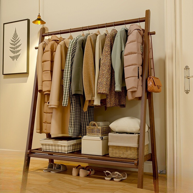 25 New Solid Wood Coat Rack Clothes Hanger Floor-Standing Bedroom Home Clothes Hanger Simple Clothes Drying Rack Indoor Clothes Rack