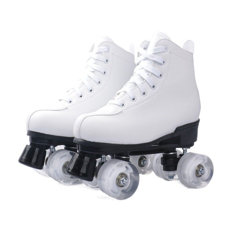 White Pu Leather Flash Wheel Double Row Skates Figure Skate Kidsren Adult Skates Skating Rink