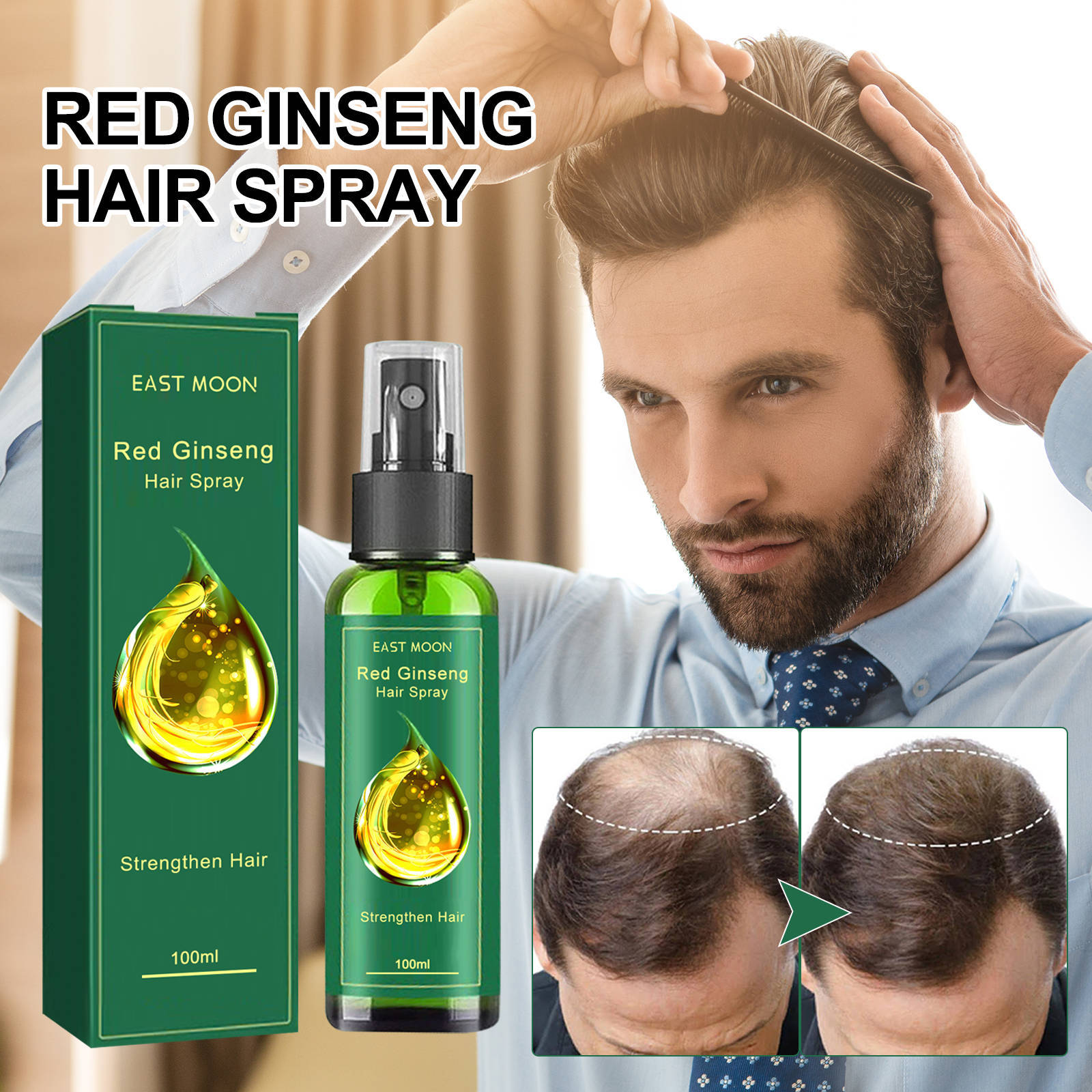 Cheveux denses East Moon pour prévenir la perte, hydratation ferme, cheveux forts et épais, massage du cuir chevelu, spray de soin capillaire_voghion.com