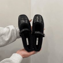 法式复古玛丽珍鞋女鞋2025年冬季新款加绒保暖毛毛鞋平底浅口单鞋