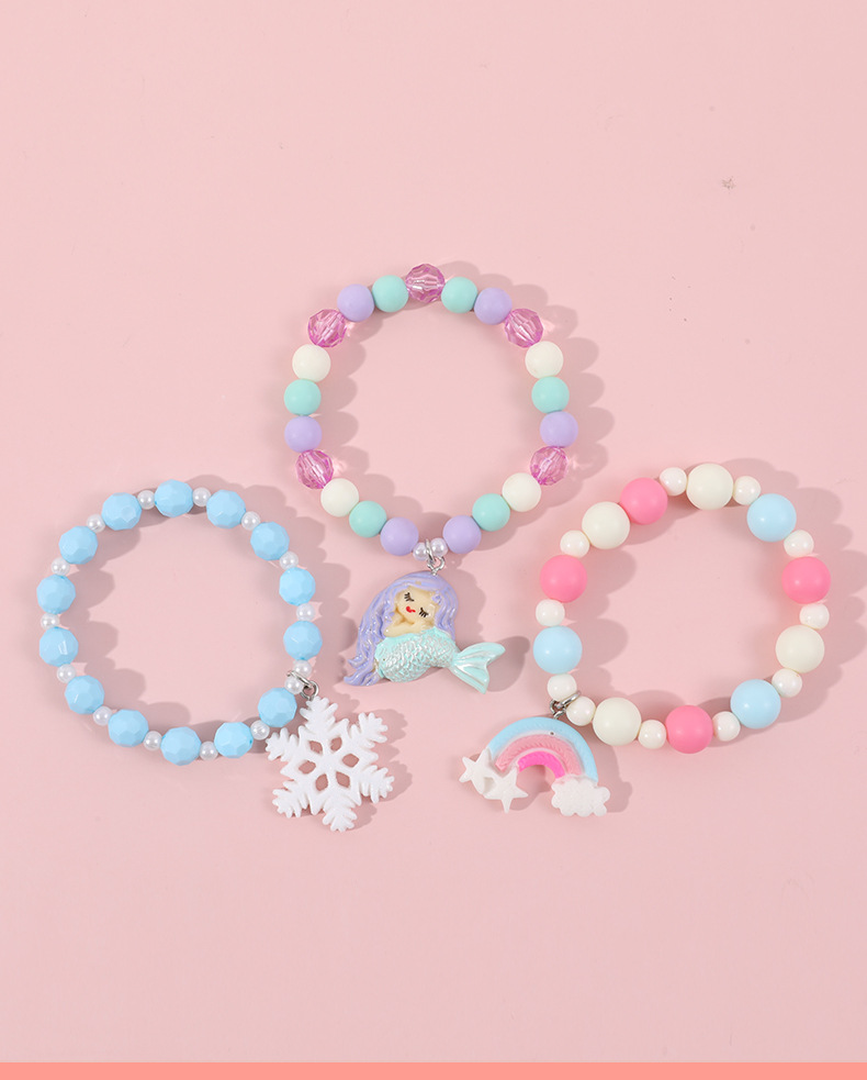 Fashion Rainbow Mermaid Snowflake Resin Beaded Girlu0027S Necklace 1 Piece