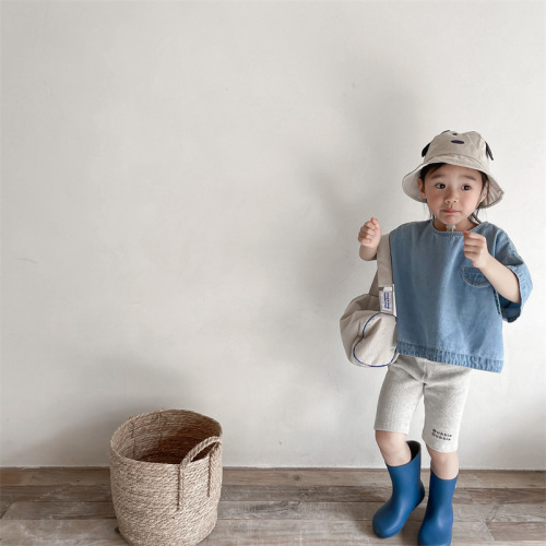 2024 Children's Clothing Summer New Products Girls Summer Clothes Korean Style Denim Short Sleeve Shirt 122215