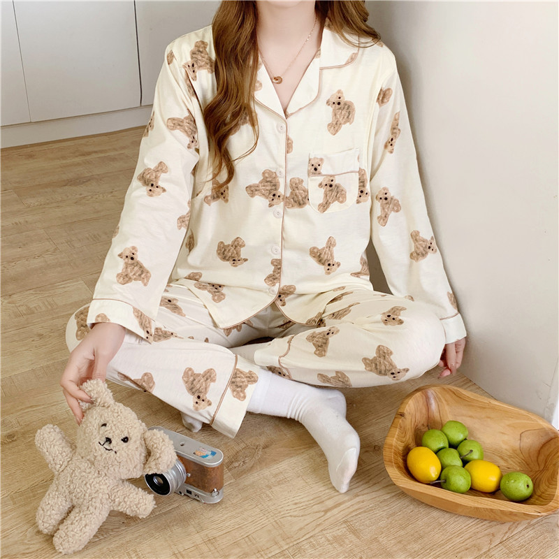 Ropa de confinamiento pijamas de primavera y otoño cardigan de manga larga para mujeres embarazadas 6535 algodón de dibujos animados de maternidad de enfermería posparto ropa para el hogar