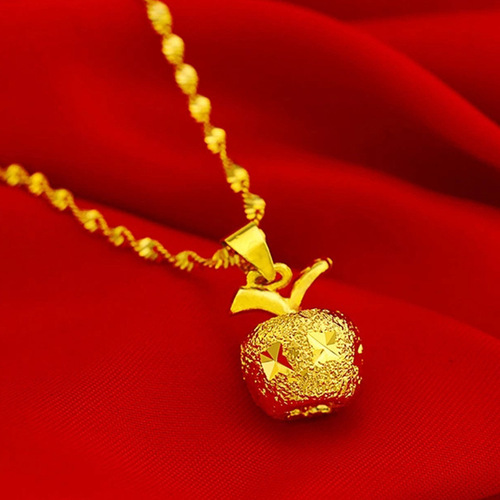 Brass gold-plated apple pendant Vietnamese sand gold water ripple necklace Christmas Eve apple jewelry gift