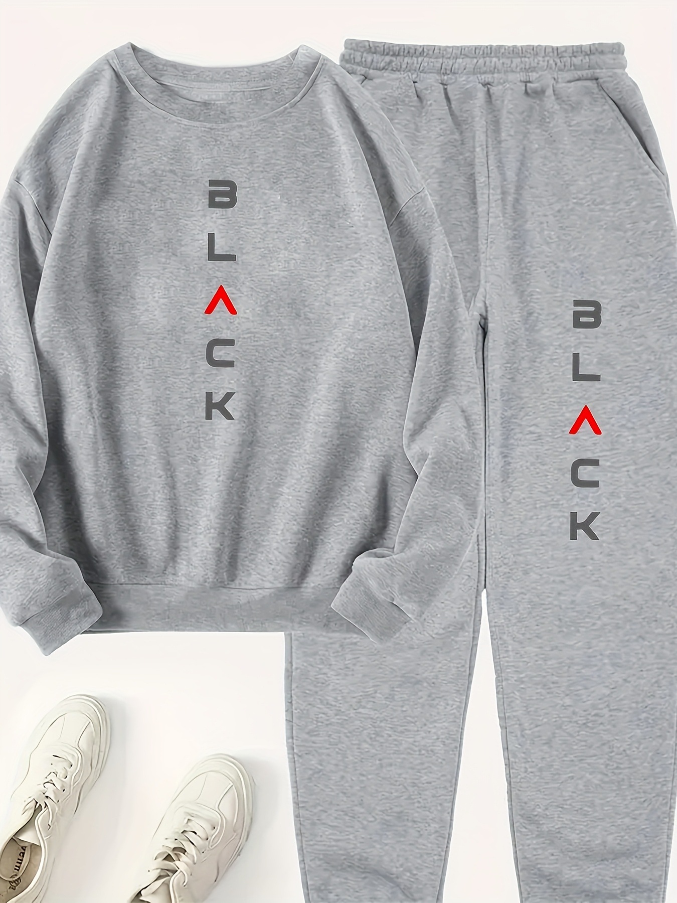 Women's Clothing Women's Fleece Lined Sweatshirt Set Style Two Piece Crew Neck Casual Printed Sweatshirt_ecoleips.com