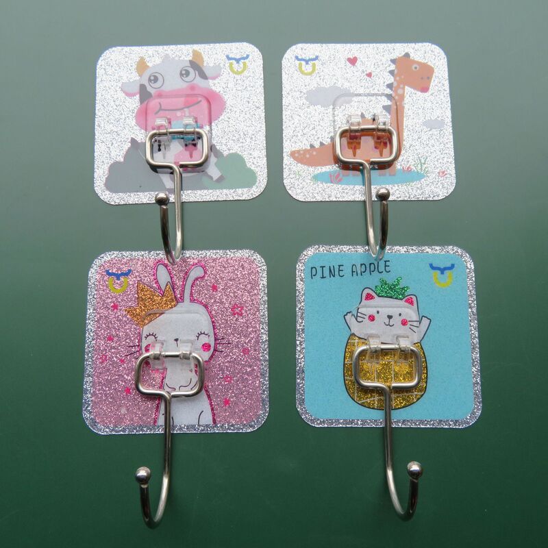 Crystal glue pattern stainless steel large hook seamless strong hook kitchen large Hook bathroom nail-free sticky hook