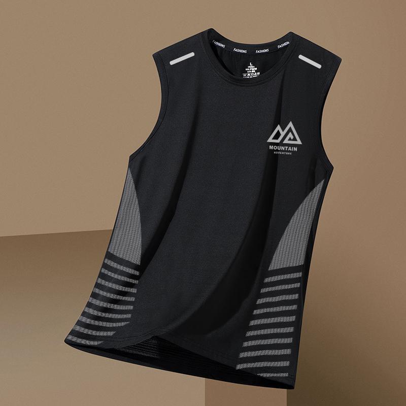 Summer Men's Ice Silk Breathable Vest Sports Fitness Base Shirt Wide Shoulder Training Sleeveless T-shirt Shoulder Quick-drying