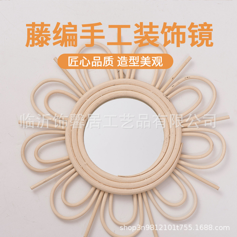 Espejo de ratán nórdico cama y desayuno pared colgante vestidor espejo tejido a mano fotografía arte tiro espejo decorativo