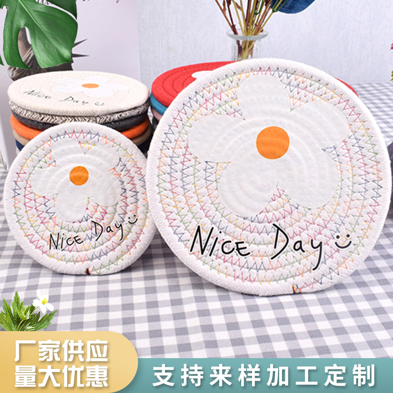 짠 면 로프 테이블 매트 만화 인쇄 고양이 컵 매트 물 컵 매트 수제 매트 단열 매트 원형 매트