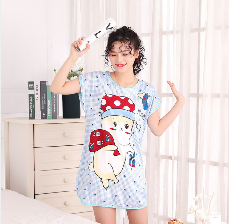 Comercio exterior transfronterizo camisón de verano de las mujeres de dibujos animados de una sola cara de manga corta delgada camisón lindo desgaste del hogar sudeste de asia al por mayor