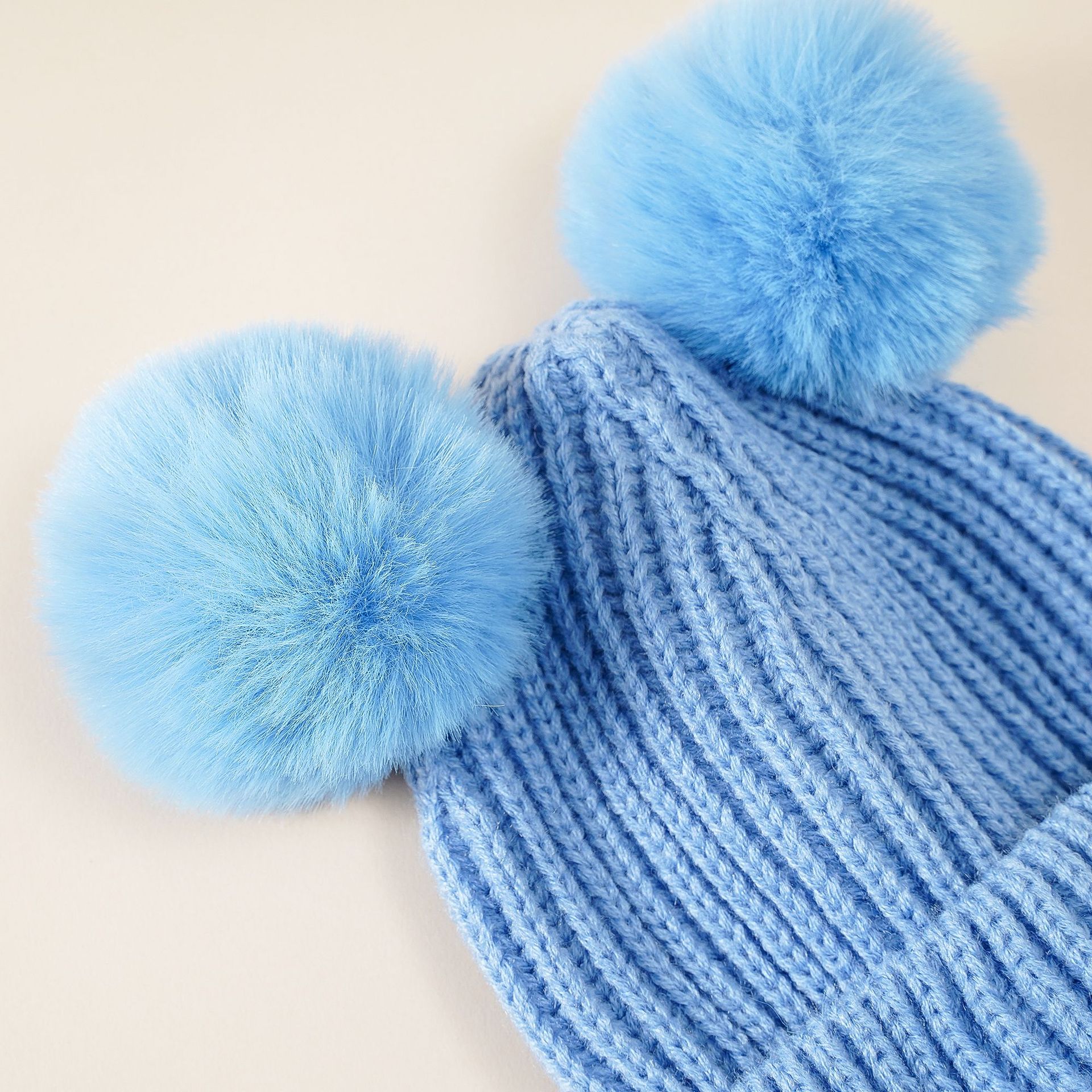 Sombrero de lana para niños Otoño e Invierno Bola de piel de punto protección para los oídos tapa de la cubierta de la cara felpa caliente sombrero de bebé de una sola capa image 5