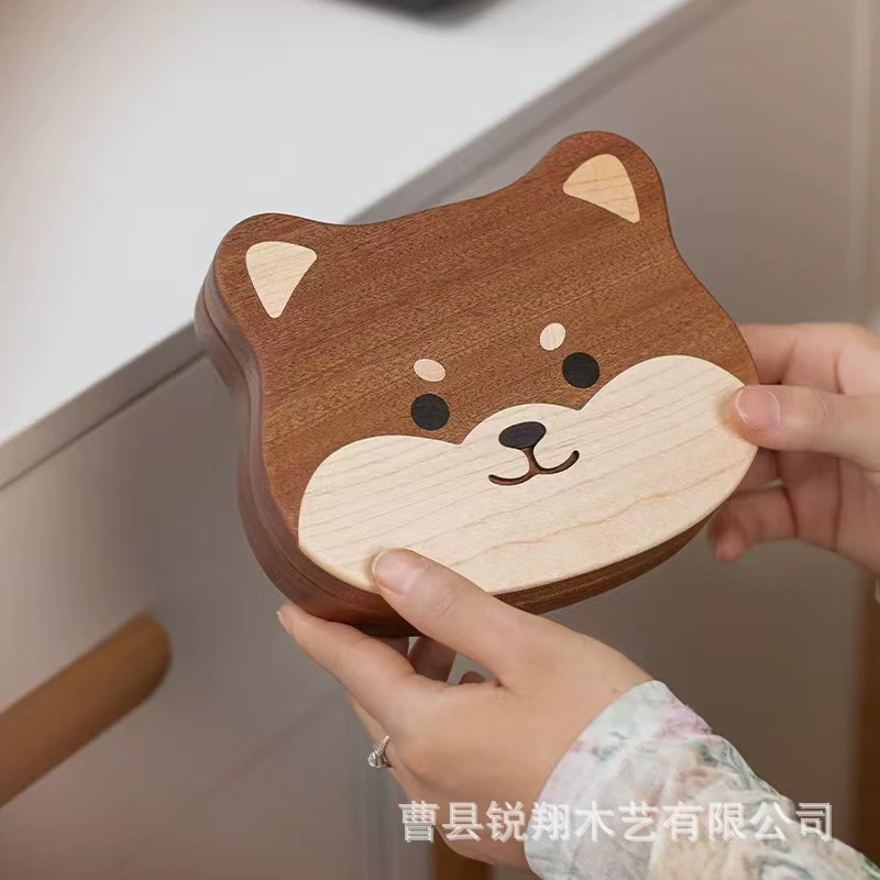 Новая деревянная шкатулка для украшений с изображением сиба-ину, миниатюрная портативная шкатулка для колец и браслетов, упаковка для подарка на день рождения, деревянная коробка