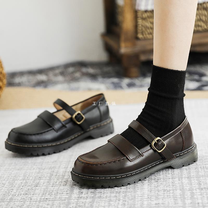 Women's British Style Japanese Style JK Uniform Shoes Spring and Winter Black Flat Student Skirt Soft Leather Mary Jane Shoes