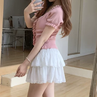 白色蛋糕短裙女2026夏季新款小个子高腰显瘦防走光蕾丝花边蓬蓬裙