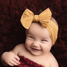 欧美热款婴儿宽边超柔质感麻花尼龙发饰儿童纯色可爱蝴蝶结发带