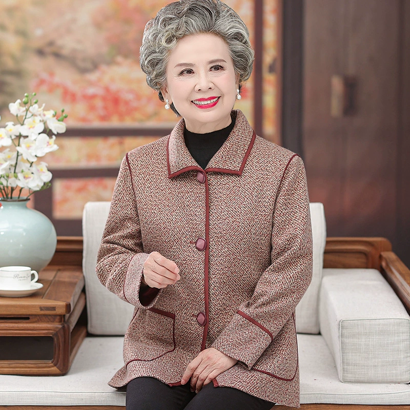 Бабушка весеннее пальто 60-летняя 70 старая леди Свободная одежда для старой леди старая леди одежда для матери весна и осень шерстяная