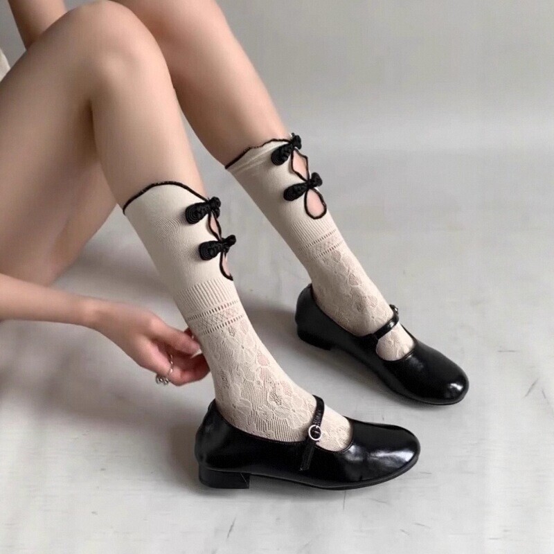 New Chinese Style Lace Socks for Women, Summer Mid-Calf Hollow Cheongsam Buckle Chinese Style Versatile White Jk Calf Socks New Chinese Style Lace Socks for Women, Summer Mid-Calf Hollow Cheongsam Buckle Chinese Style Versatile White Jk Calf Socks