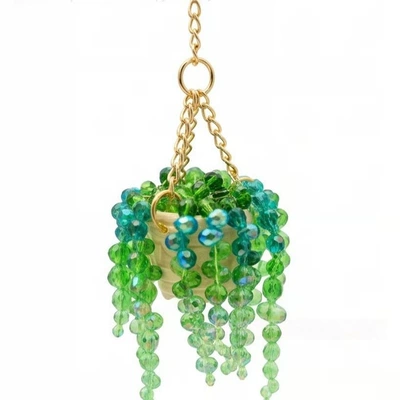 Creative Crystal Bead String Hanging Basket Car Rearview Mirror Decoration Pendant, Personalized Trendy Interior Gift (Car hanging) - crystal-bead-hanging-basket