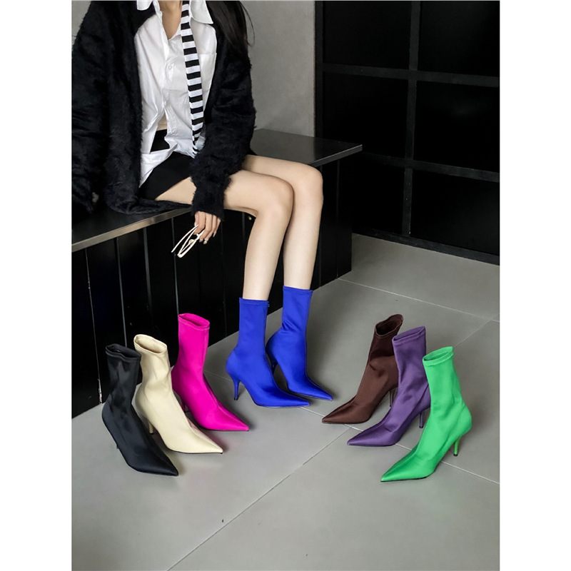2025 New Autum Style Pointed Toe Stiletto High Heels, Slimming Look French Fashion, Sexy and Beautiful Female Internet Celebrity Short Boots