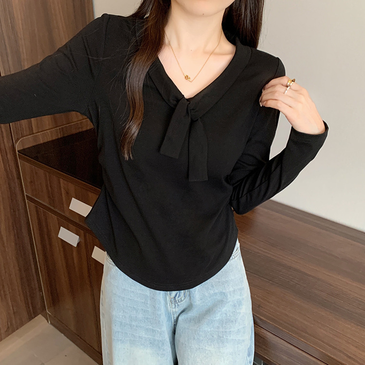 2025秋装新款胖mm大码女甜美时尚绑带弧形下摆收腰长袖内搭上衣|undefined