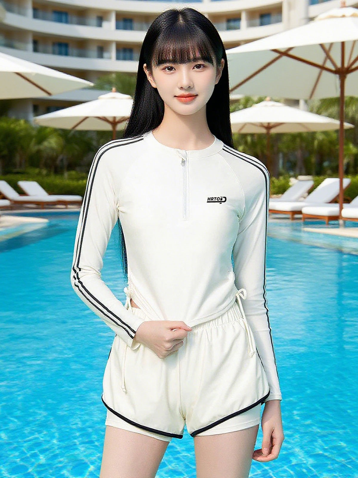 Traje de baño dividido para mujer, aguas termales 2024, nuevo traje de baño especial para piscina deportiva de manga larga y conservador