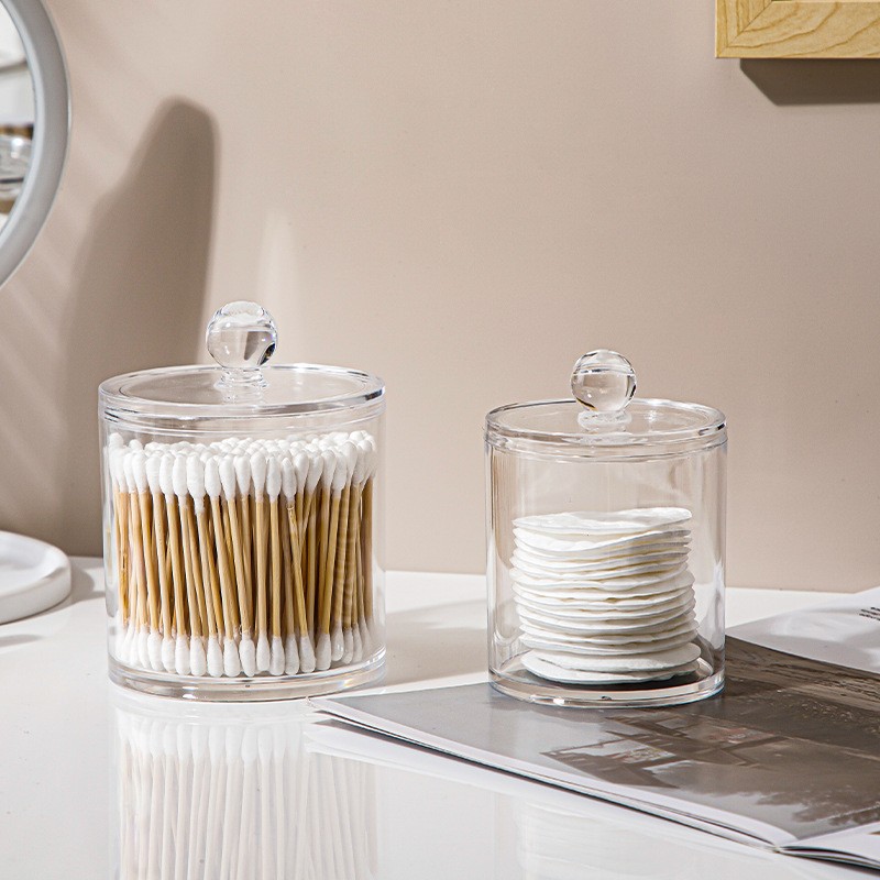 Caja organizadora acrílica para algodón cosmético, almacenamiento de escritorio