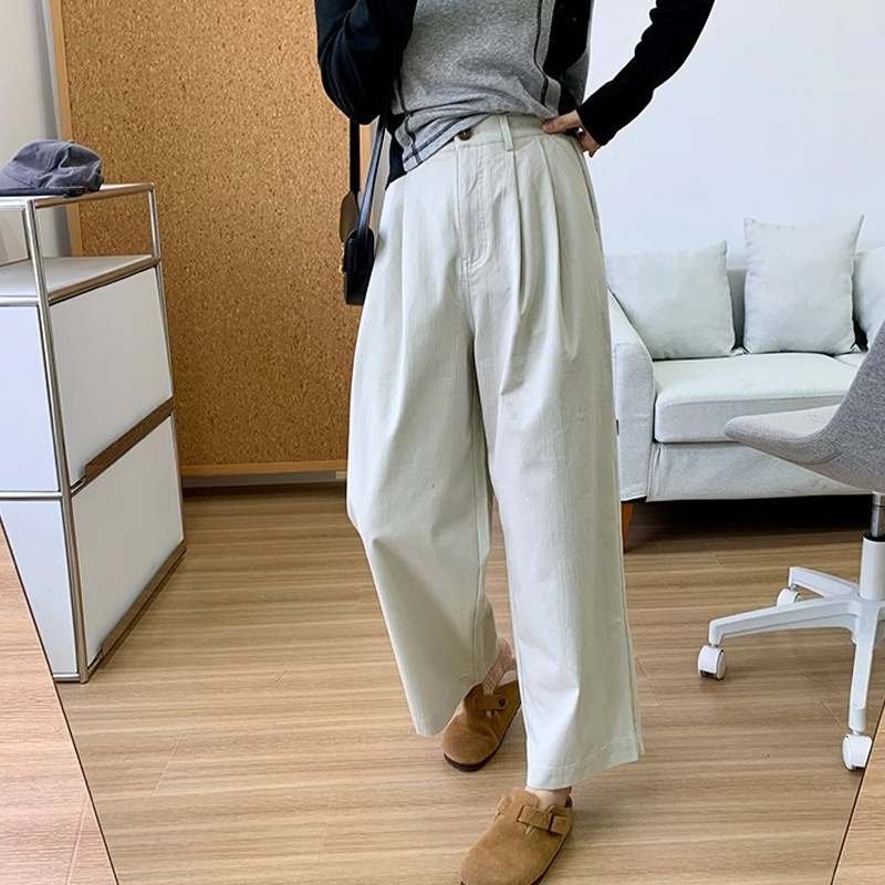 梨形身材B备！高密水洗棉宽松直筒裤春秋新款小个子阔腿休闲裤女|undefined