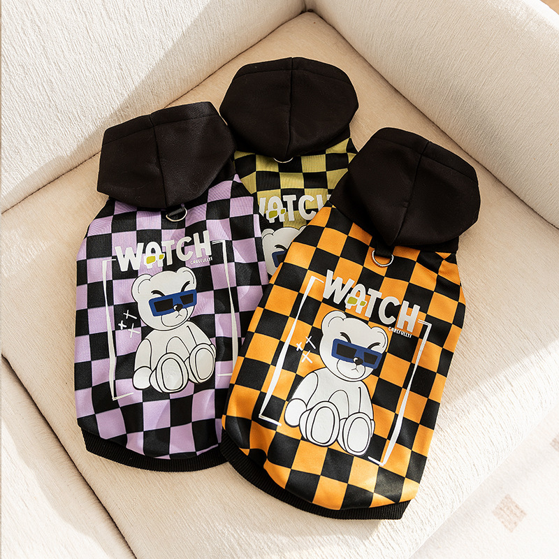 Impresión a cuadros con capuzas de tamaño medio Corgi camisa larga larga espalda guapo otoño invierno delgada mascota ropa de perro lote