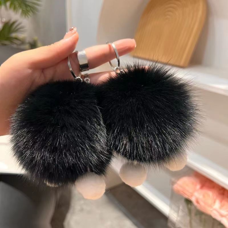 智贝主图_1可爱狐狸毛小煤球汽车钥匙扣挂件ins小精灵毛绒