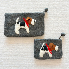 尼泊尔手工羊毛毡成品 立体耳朵比格犬狗狗零钱包卡包耳机包