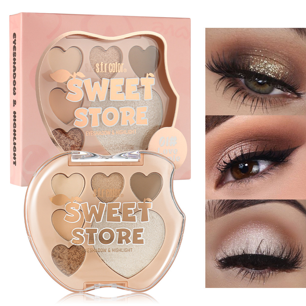 s.f.r color transfronterizo exclusivo para el desarrollo de perlas mate manzana forma de amor 6 color sombra de ojos disco maquillaje al por mayor