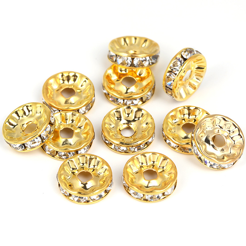 5-17mm ronda borde de la onda del anillo de diamante perlas de perlas DIY accesorios de la joyería pulsera diamante metal espaciador al por mayor