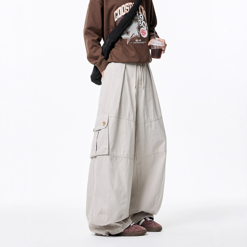 American Retro Casual Men's Summer Streetwear Relaxed Style Wide Leg Work Pants with Large Pockets Loose Matchy Matchy Pants