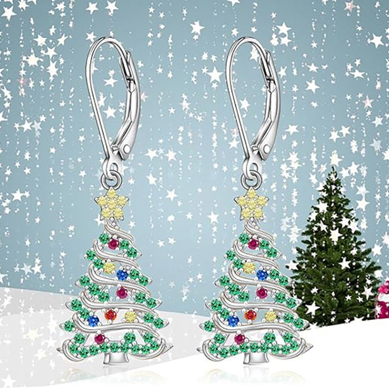 Boucles d'oreilles pour femmes Cao Shi Shining Christmas Tree Boucles d'oreilles assorties pour le festival de Noël Arbre étoile en zircon incrusté à la mode_voghion.com