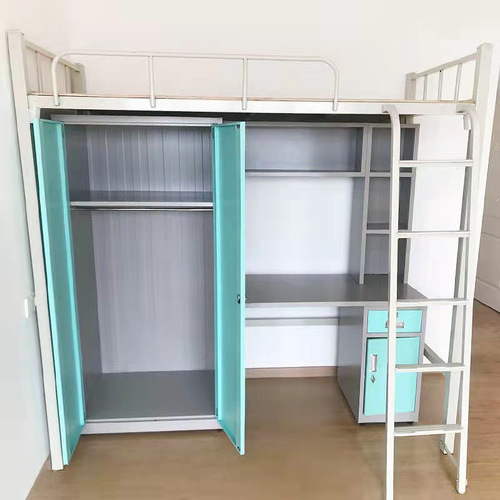 Factory Wholesale Bed Cabinet Set Iron Frame Bed Dormitory Bed Iron Cabinet Wardrobe Bed With Desk Employee Student Apartment Bed