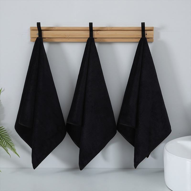 Black towel super fine fiber thickening dry towel cross-border supply towel hairdressing store quick-drying hotel absorbent black towel 