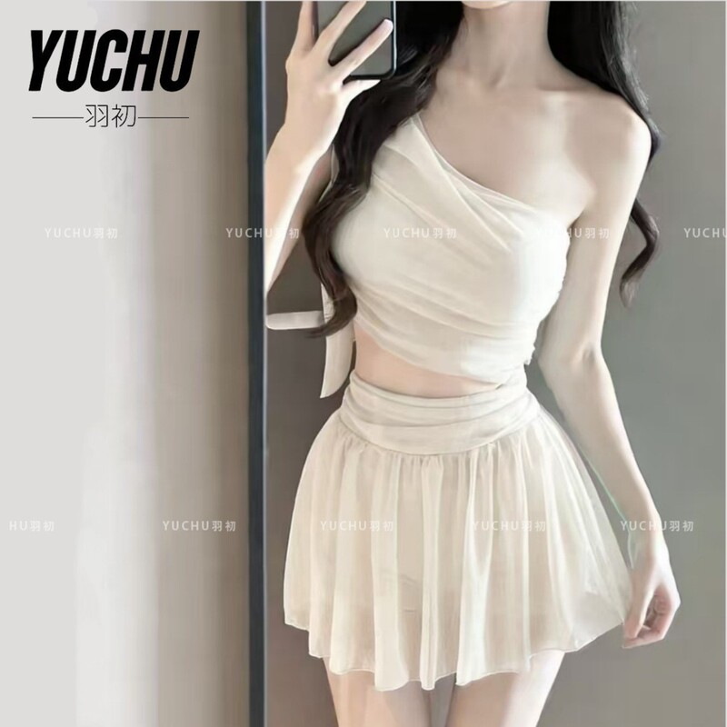 Trendy One-Shoulder Sexy Ballet-Style Split Strapless Backless Push-Up Bikini Swimsuit for Hot Spring Vacation